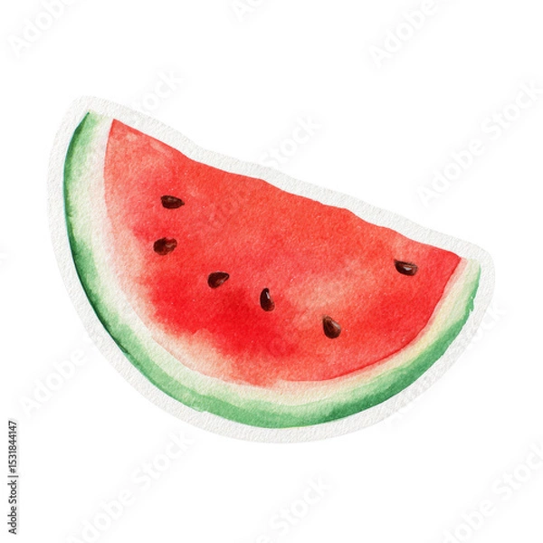 Fototapeta Hand-painted watercolor slice of watermelon isolated on white background