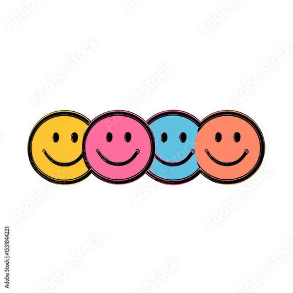 Fototapeta Vibrant row of colorful smiley faces radiating positive vibes and happiness