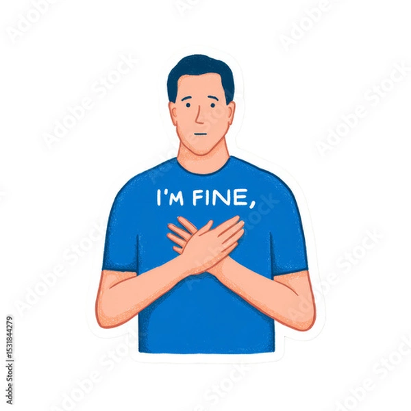 Fototapeta Illustration of a man saying 'I'm Fine' while showing unspoken feelings