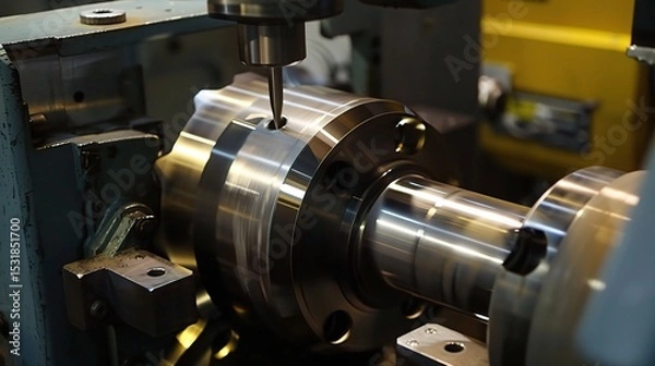 Fototapeta Close-up of internal turning operation on a lathe, showcasing a cutting tool shaping the inner diameter of a metal pipe or cylinder