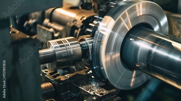 Fototapeta Close-up of internal turning operation on a lathe, showcasing a cutting tool shaping the inner diameter of a metal pipe or cylinder
