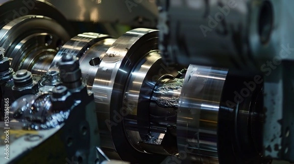 Fototapeta Close-up of internal turning operation on a lathe, showcasing a cutting tool shaping the inner diameter of a metal pipe or cylinder
