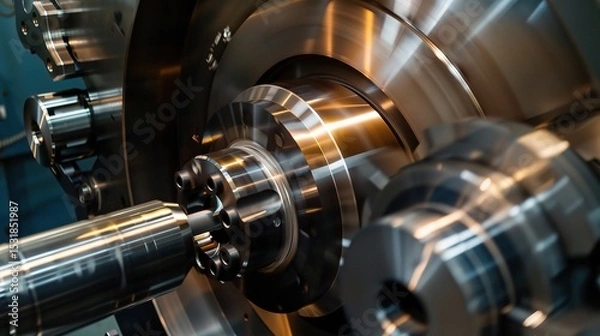 Fototapeta Close-up of internal turning operation on a lathe, showcasing a cutting tool shaping the inner diameter of a metal pipe or cylinder