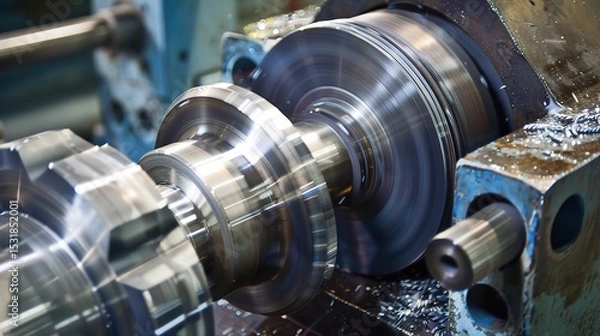 Fototapeta Close-up of internal turning operation on a lathe, showcasing a cutting tool shaping the inner diameter of a metal pipe or cylinder