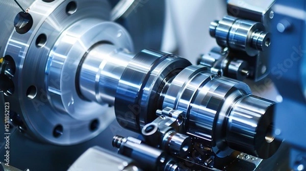 Fototapeta Close-up of internal turning operation on a lathe, showcasing a cutting tool shaping the inner diameter of a metal pipe or cylinder