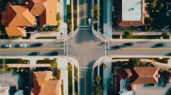Fototapeta Enhancing smart city connectivity through efficient intersection design urban neighborhood aerial view modern infrastructure