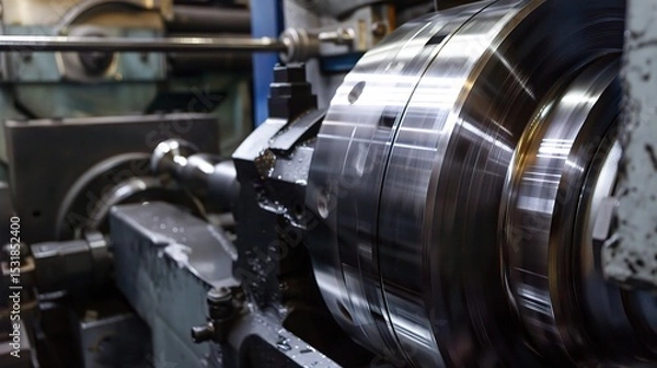 Fototapeta Close-up of internal turning operation on a lathe, showcasing a cutting tool shaping the inner diameter of a metal pipe or cylinder