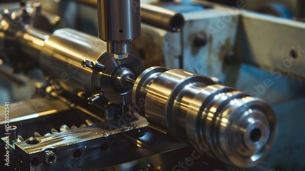 Fototapeta Close-up of internal turning operation on a lathe, showcasing a cutting tool shaping the inner diameter of a metal pipe or cylinder