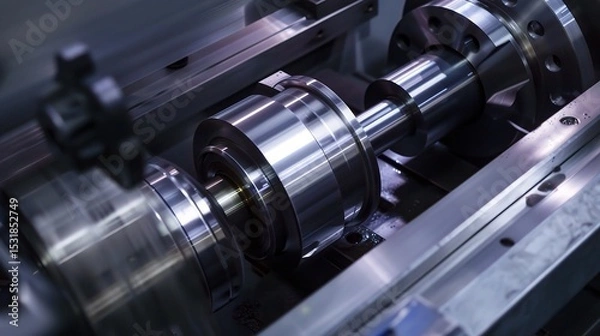 Fototapeta Close-up of internal turning operation on a lathe, showcasing a cutting tool shaping the inner diameter of a metal pipe or cylinder
