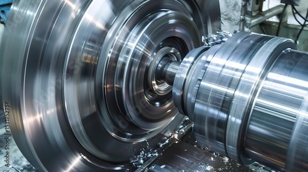Fototapeta Close-up of internal turning operation on a lathe, showcasing a cutting tool shaping the inner diameter of a metal pipe or cylinder