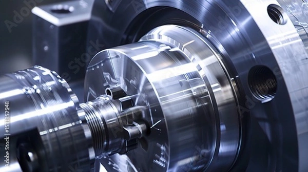 Fototapeta Close-up of internal turning operation on a lathe, showcasing a cutting tool shaping the inner diameter of a metal pipe or cylinder