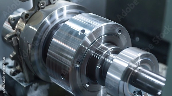Fototapeta Close-up of internal turning operation on a lathe, showcasing a cutting tool shaping the inner diameter of a metal pipe or cylinder