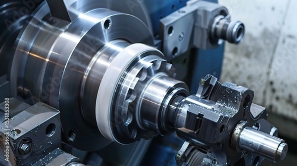 Fototapeta Close-up of internal turning operation on a lathe, showcasing a cutting tool shaping the inner diameter of a metal pipe or cylinder