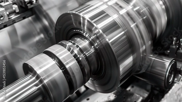 Fototapeta Close-up of internal turning operation on a lathe, showcasing a cutting tool shaping the inner diameter of a metal pipe or cylinder
