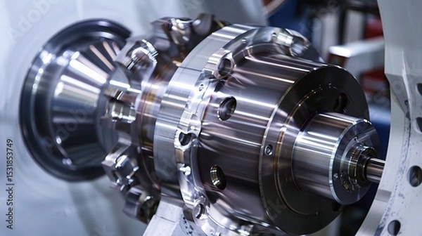 Fototapeta Close-up of internal turning operation on a lathe, showcasing a cutting tool shaping the inner diameter of a metal pipe or cylinder