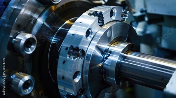 Fototapeta Close-up of internal turning operation on a lathe, showcasing a cutting tool shaping the inner diameter of a metal pipe or cylinder