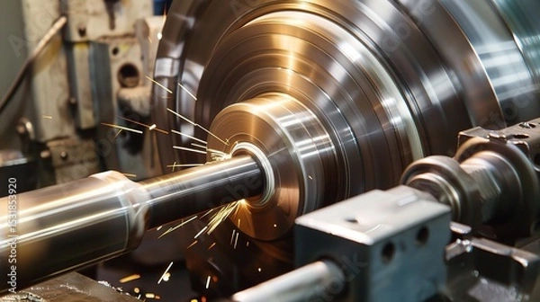 Fototapeta Close-up of internal turning operation on a lathe, showcasing a cutting tool shaping the inner diameter of a metal pipe or cylinder