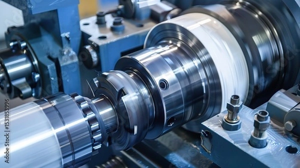 Fototapeta Close-up of internal turning operation on a lathe, showcasing a cutting tool shaping the inner diameter of a metal pipe or cylinder