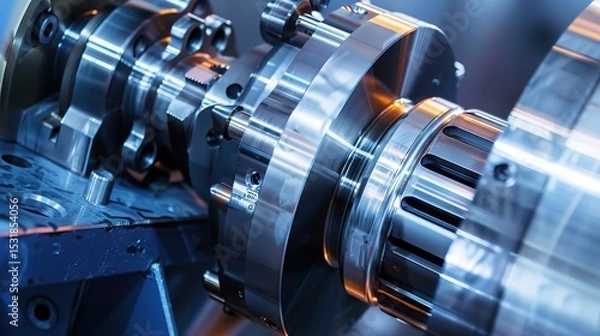Fototapeta Close-up of internal turning operation on a lathe, showcasing a cutting tool shaping the inner diameter of a metal pipe or cylinder