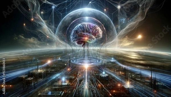 Fototapeta Futuristic Brain in Digital Network