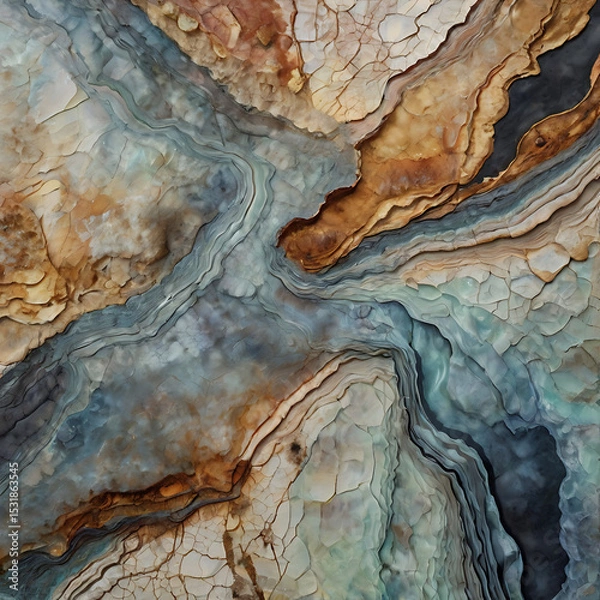 Fototapeta Topographical abstraction of a forgotten dreamscape, painted in semi-transparent minerals and echoing textures of dried memory folds.
