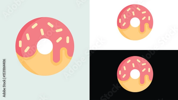Fototapeta Donut with pink glaze in cartoon doodle style Vector isolated on the background