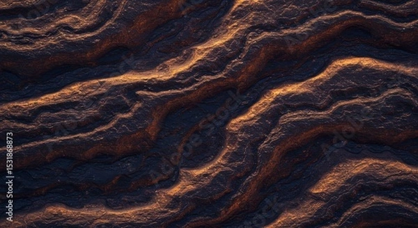 Fototapeta A close up of a rocky surface with a dark brown color