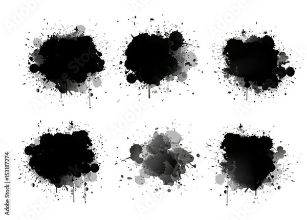 Obraz Abstract paint splashes set for design use. Splatter template set. Grunge vector illustration background.
