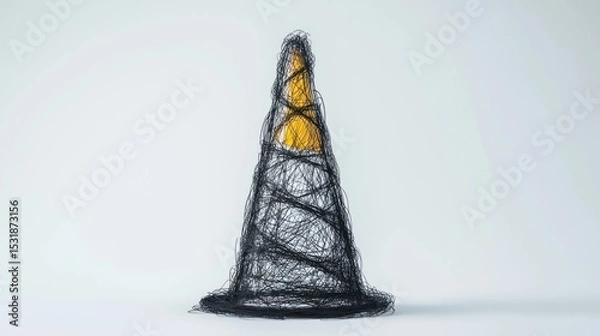 Obraz Abstract cone shape, black threads, yellow tip