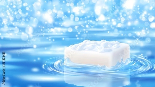 Obraz Soap bar in water, light blue background