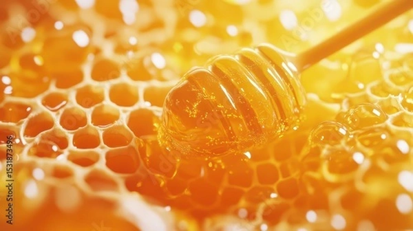 Obraz Honeycomb with dipper, close-up