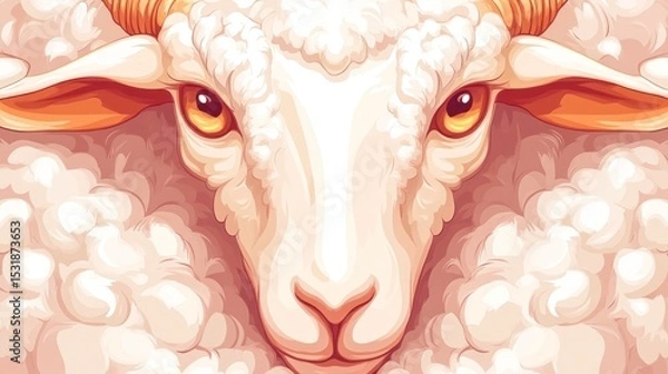 Obraz Close-up sheep portrait, detailed fluffy wool