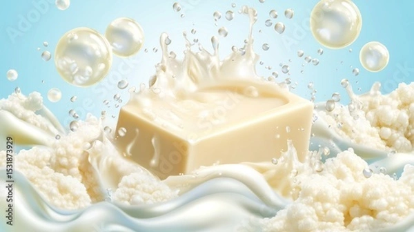 Obraz Creamy soap bar in milk splash