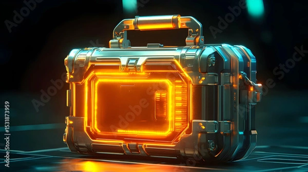 Fototapeta Futuristic Glowing Briefcase in Dark Setting