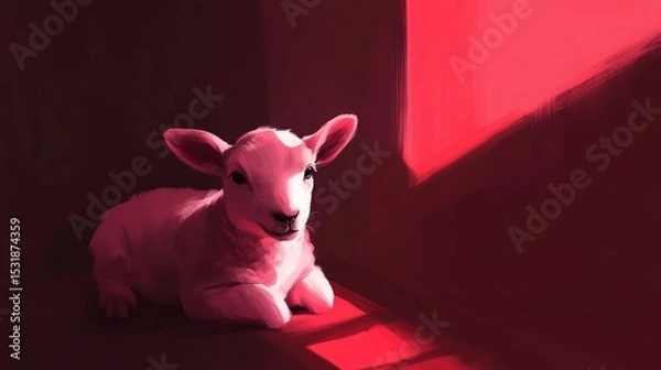 Obraz Pink lamb in a red-lit corner