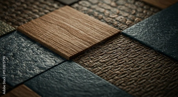 Fototapeta A close up of a variety of different colored tiles, including brown and blue