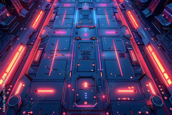 Fototapeta Futuristic Neon Grid Cyberpunk Cityscape with Glowing Lines