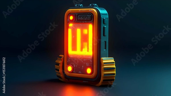 Fototapeta Futuristic Orange and Blue Robot with Glowing Screen