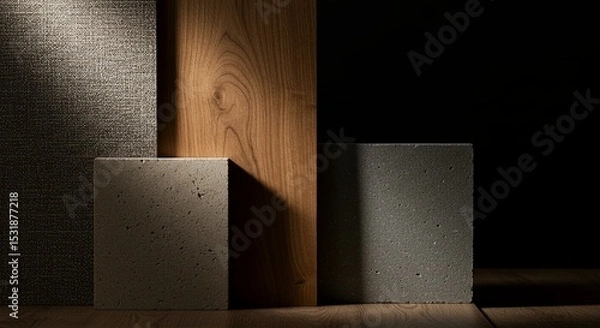 Fototapeta A black and white photo of three different textures, including a wood panel
