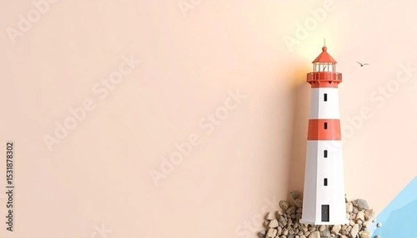 Fototapeta Minimalist seaside lighthouse background with space for text design