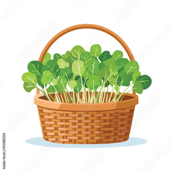 Fototapeta Watercress in a basket Flat Vector Art with Clean Design and Minimal Detailing