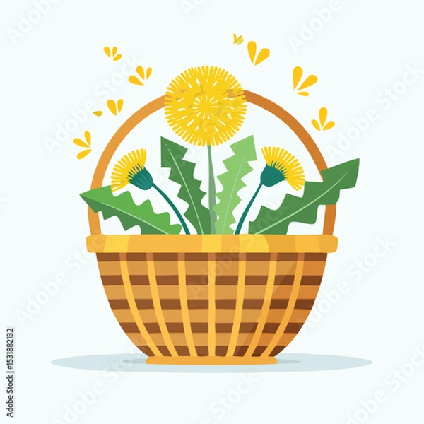 Fototapeta Dandelion Greens in a basket Flat Vector Art with Clean Design and Minimal Detailing