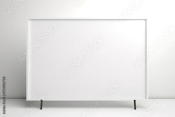 Fototapeta Minimalist white picture frame with blank canvas mockup for art presentation and design