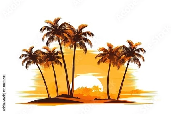 Fototapeta Silhouette of palm trees with sunset background illustrating a tropical scene