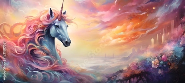 Fototapeta Galaxy Version of unicorn world, ai generative