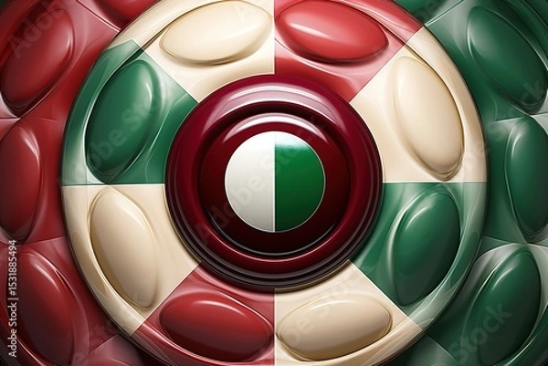 Fototapeta Abstract geometric design featuring repeating colors and a circular 3d textured composition