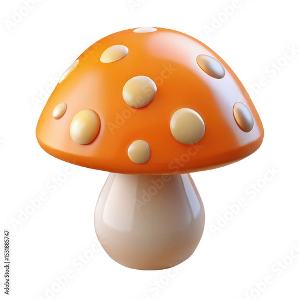 Fototapeta 3d Orange mushroom with spots illustration on transparent background