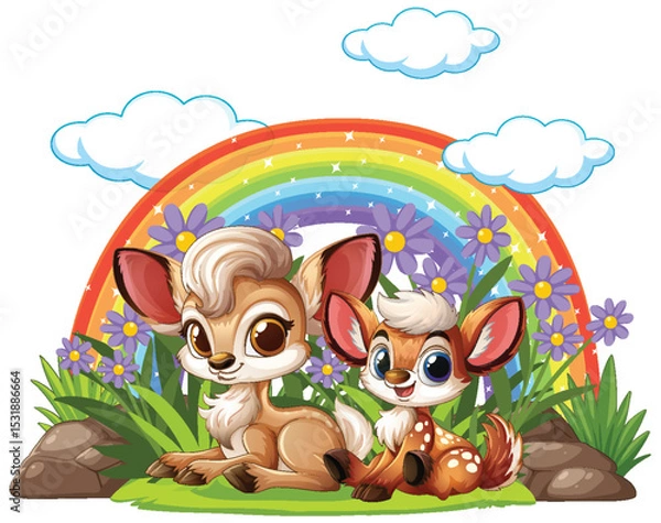 Obraz Cute Deer Under a Rainbow