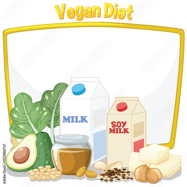 Obraz Vegan Diet Essentials Vector Illustration