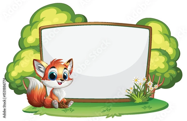 Obraz Cute Fox with Blank Signboard